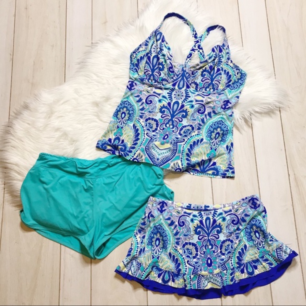 Title Nine Tankini Top Shorts Skirted Bottoms Set